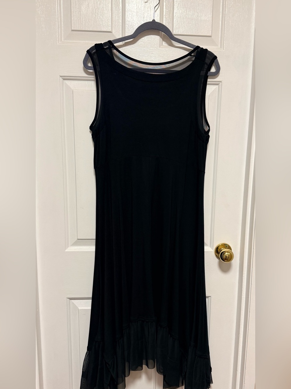 Blue Sky Black Sleeveless Midi Dress with Ruffled Hem